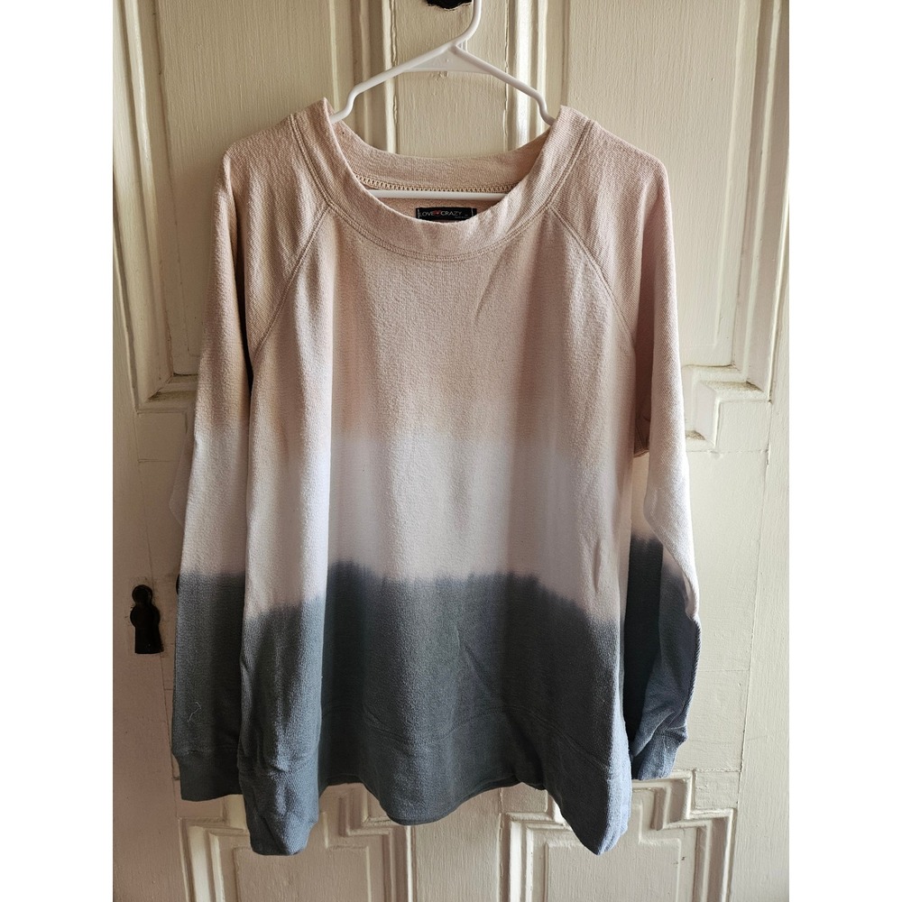 Love Crazy Womens Ombre Dip Dye Sweatshirt Peach Blue White Raglan Pullover M